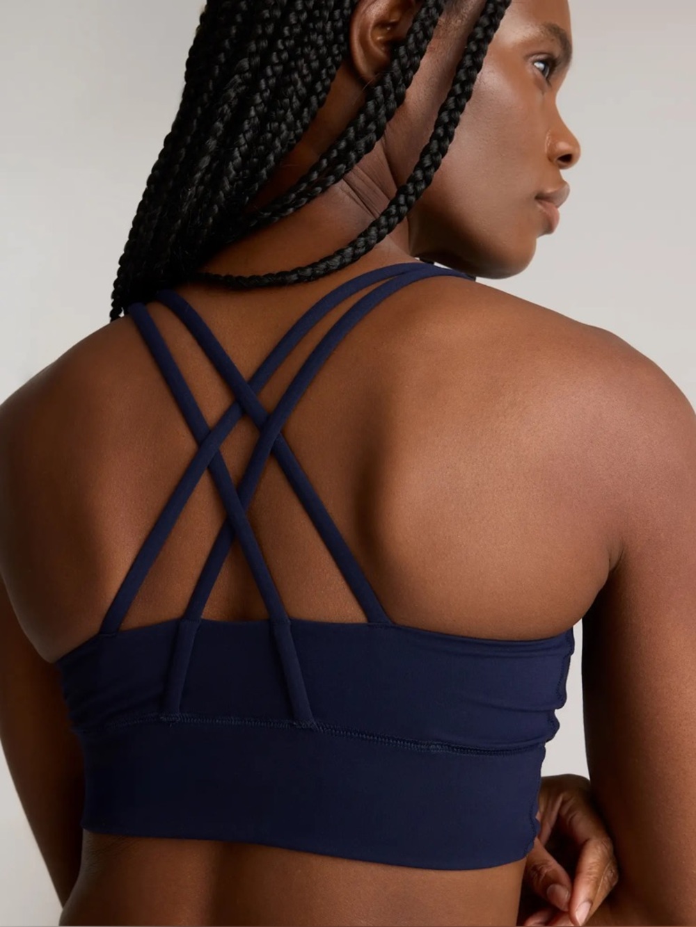 NWT Quince Power-Up Long Line Strappy Sports Bra Navy Blue Sz XS